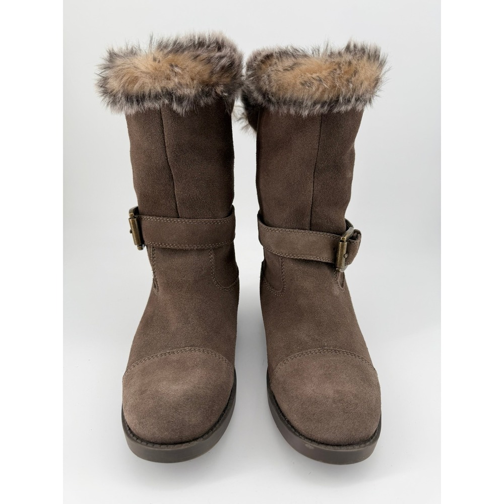 Cougar Franca Brown Suede Faux Fur Trim Buckle Mid Calf Winter Boots Womens 7M